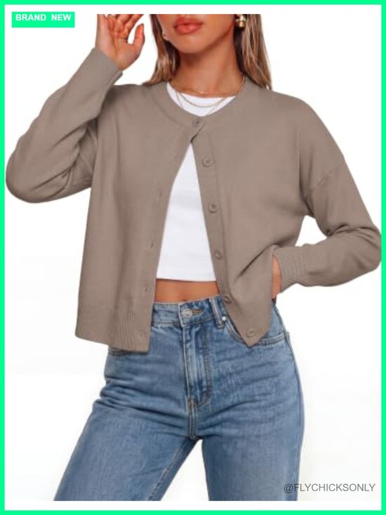 Sweaters - Cropped Cardigan Sweaters for Women, Cotton Button up Cardigan, Oversized Knit